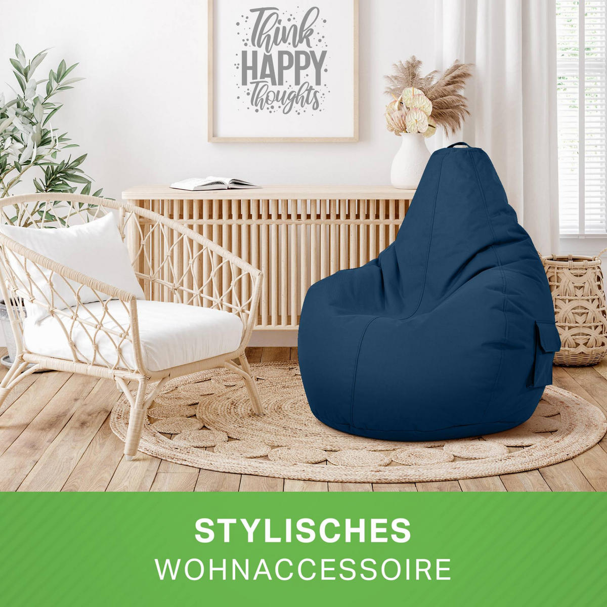 SITZSACK + Hocker "Cozy+Stay" 2er Set - Dunkelblau, Textil (70/90/80cm) - Green Bean