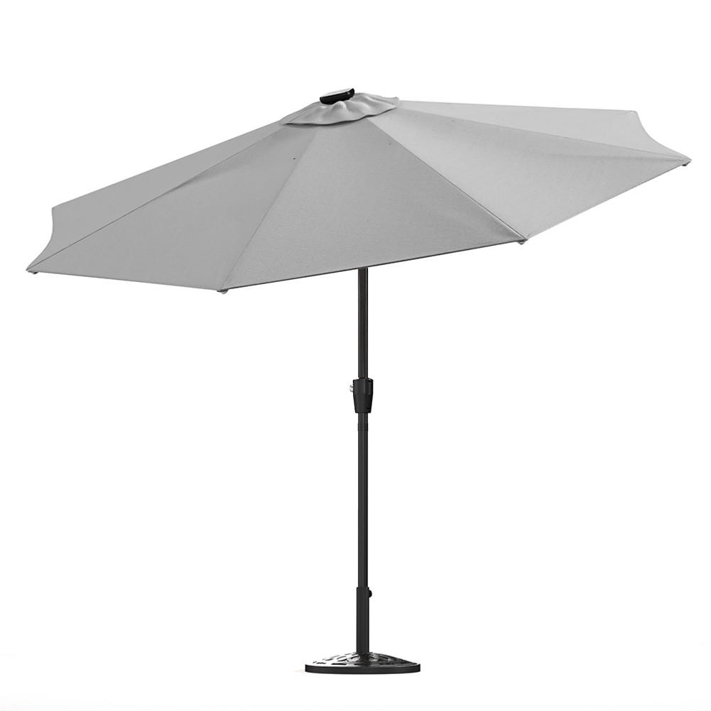 SONNENSCHIRM aus Polyester Metall in Hellgrau mit Resin-Sockel drehbar 360° neigbar 60° 3 x 2.4m Ø49 × 35 cm - Grau, Metall (300/240cm) - Livingandhome