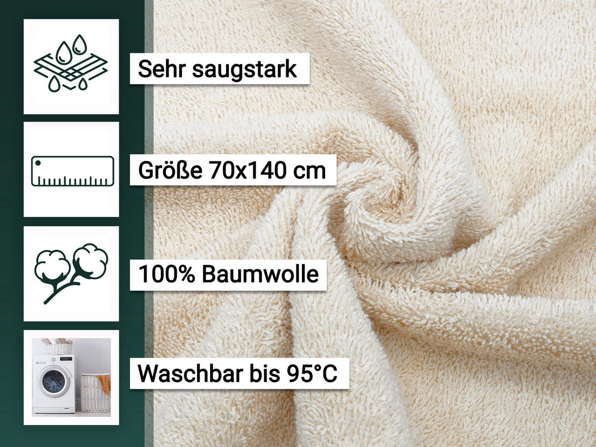 DUSCHTÜCHER, 5er-Set, 70x140 cm, 100% Baumwolle - Creme, Textil (70/140cm) - Zollner