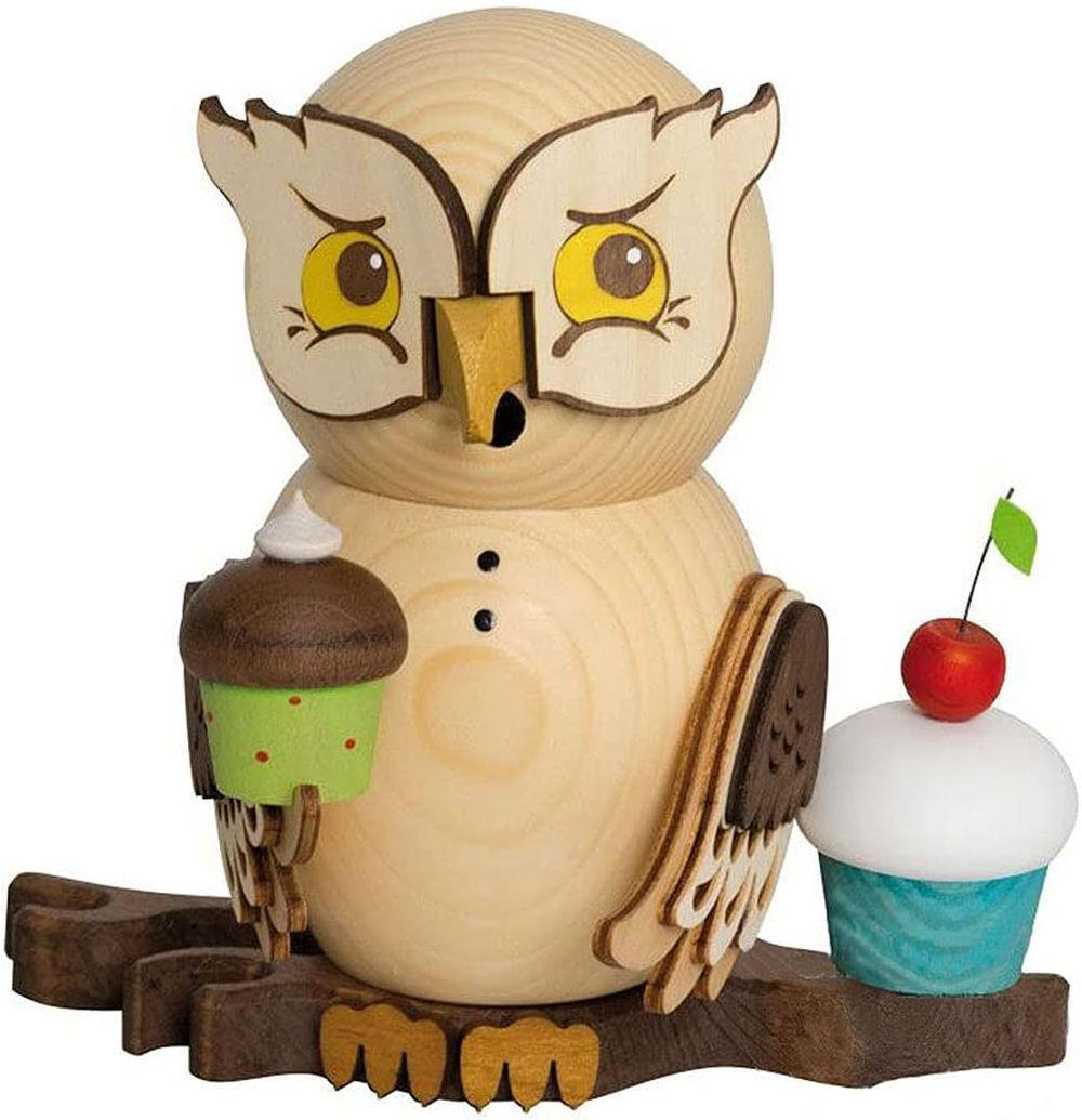 RAUCHFIGUR Eule mit Muffins 15 cm - Multicolor, Holz (10/15/10cm)