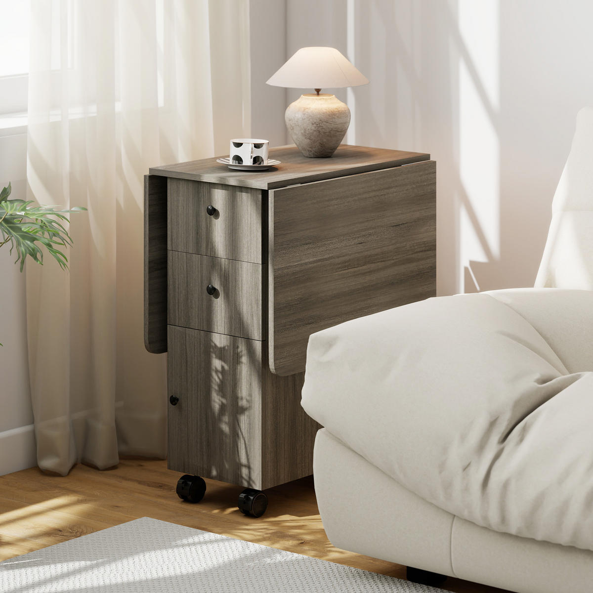 KLAPPTISCH DE-16469 2 klappbare Seiten, mit Schubladen & Schrank Grau - Dunkelgrau, Holzwerkstoff (120/60/76.5cm) - ComfortXL