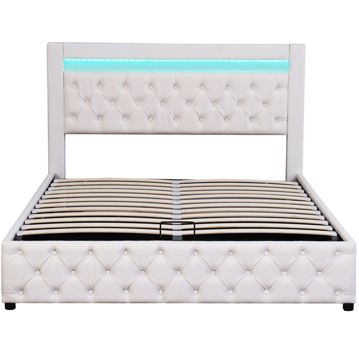 POLSTERBETT mit Bettkasten und LED 140x200 cm PU Weiß - Weiß, Metall (140/200cm) - Meubliv