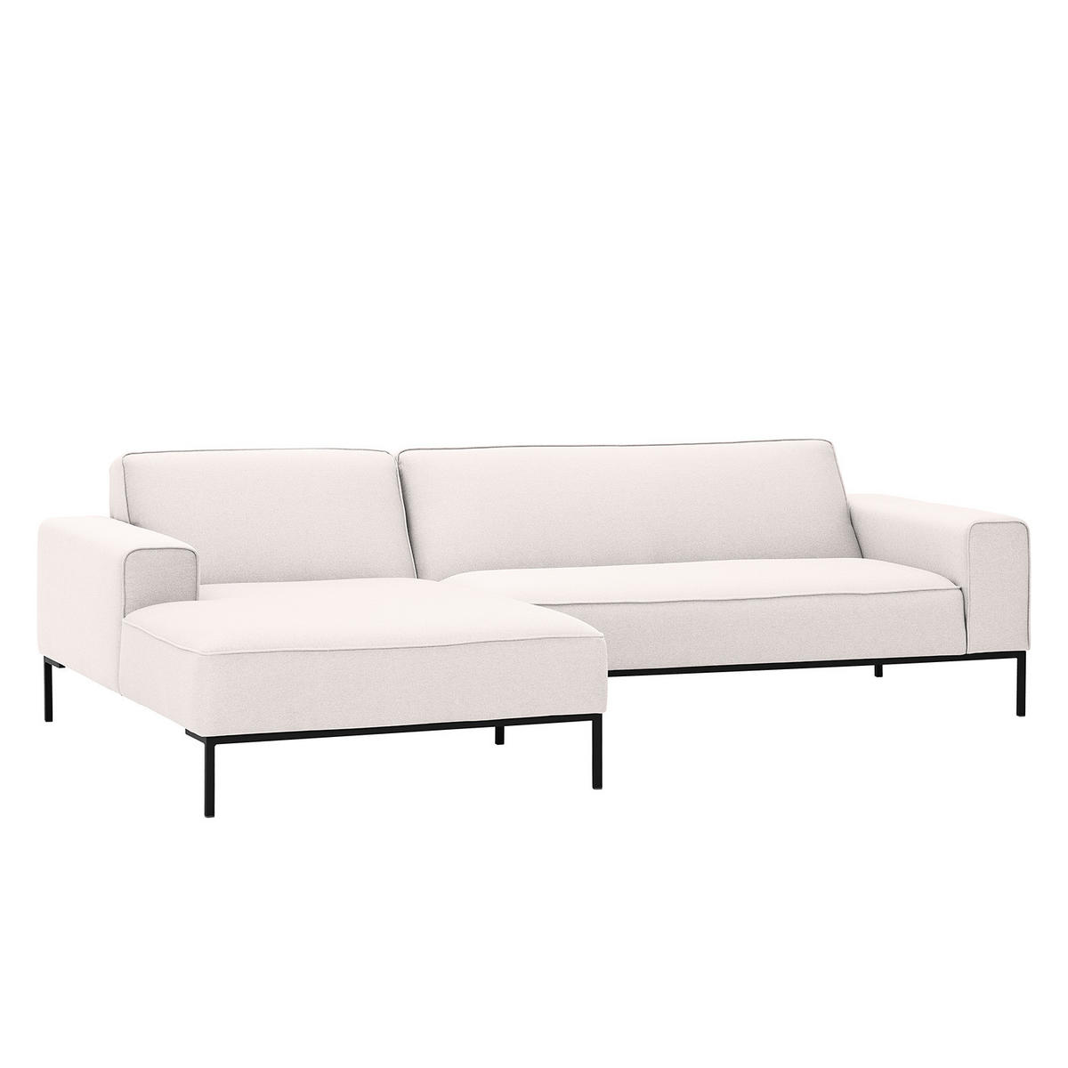 ECKSOFA mit Longchair - Webstoff - Beige/Schwarz, Textil (264/168cm) - home24