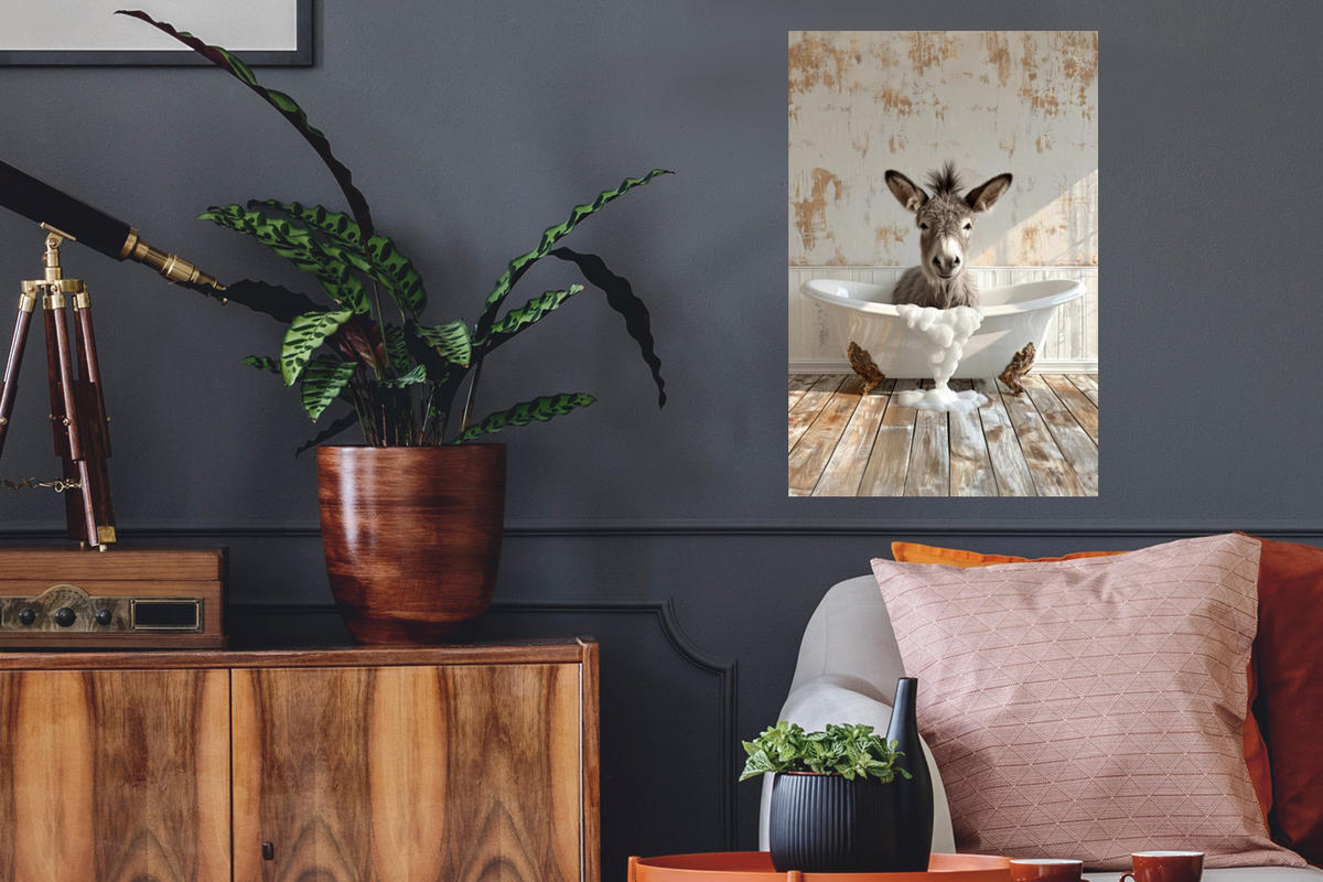 WANDTATTOO Esel - Tiere - Badewanne - Schaumstoff 40x60 cm - Weiß, Kunststoff (40/60/0.1cm) - MuchoWow