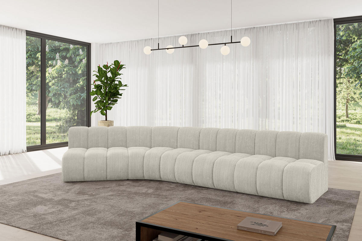 ECKSOFA modulares Sofa Montra-L2 - 381x174x70 cm Creme - Hellgrau/Creme, Holzwerkstoff/Textil (381/174cm) - ALTDECOR
