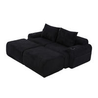 MODULARES 2-Sitzer Sofa Cordstoff mit Getränkehalter und Seitentasche 200/174/80 cm Schwarz - Schwarz, Textil (174/80/200cm) - Redom