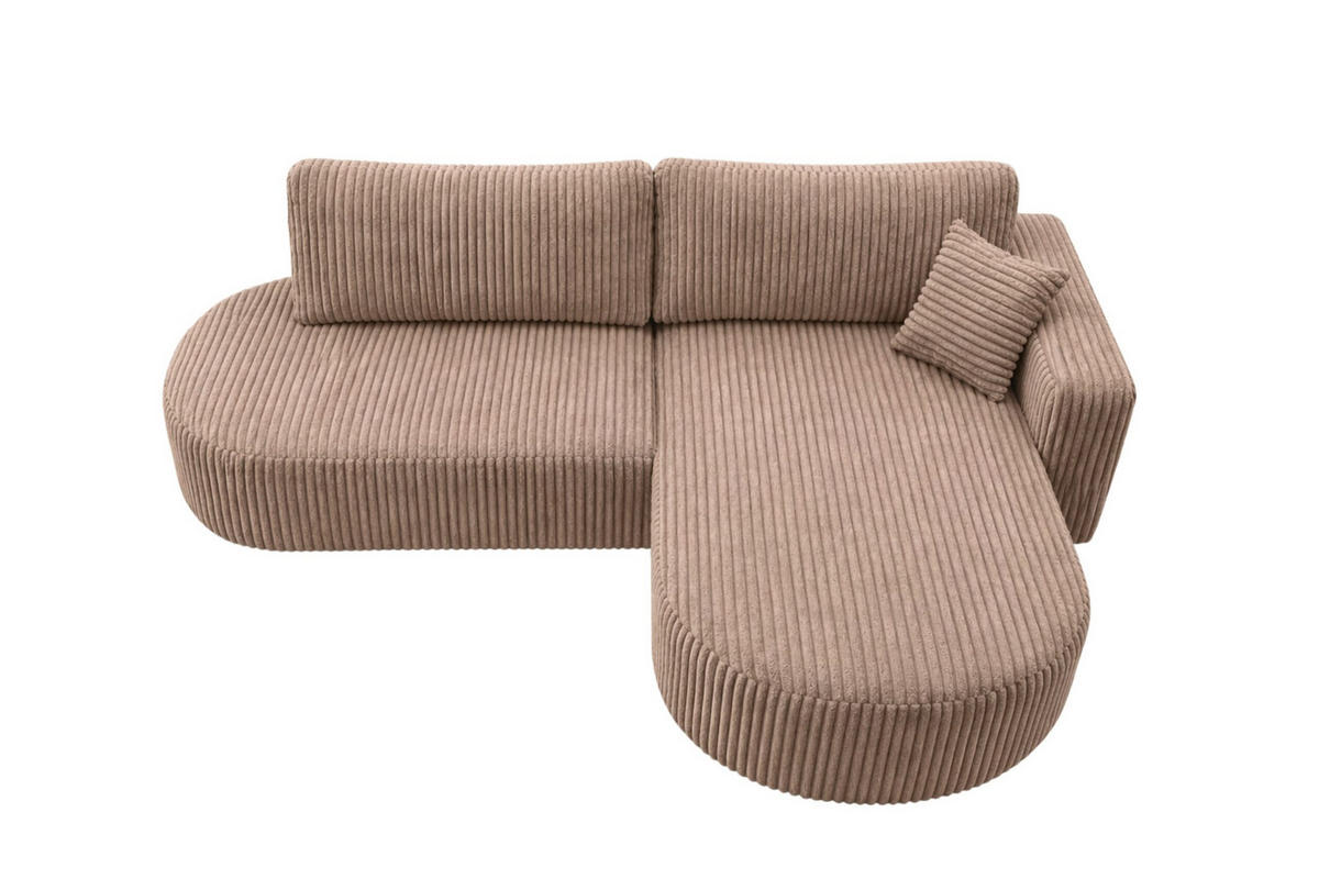 ECKSOFA Mit Schlaffunktion Und Bettkasten, Cordstoff Tilia, Braun, Rechts, ROUND ONE OPEN XL - Braun, Holz (262/175cm) - Kaiser Möbel