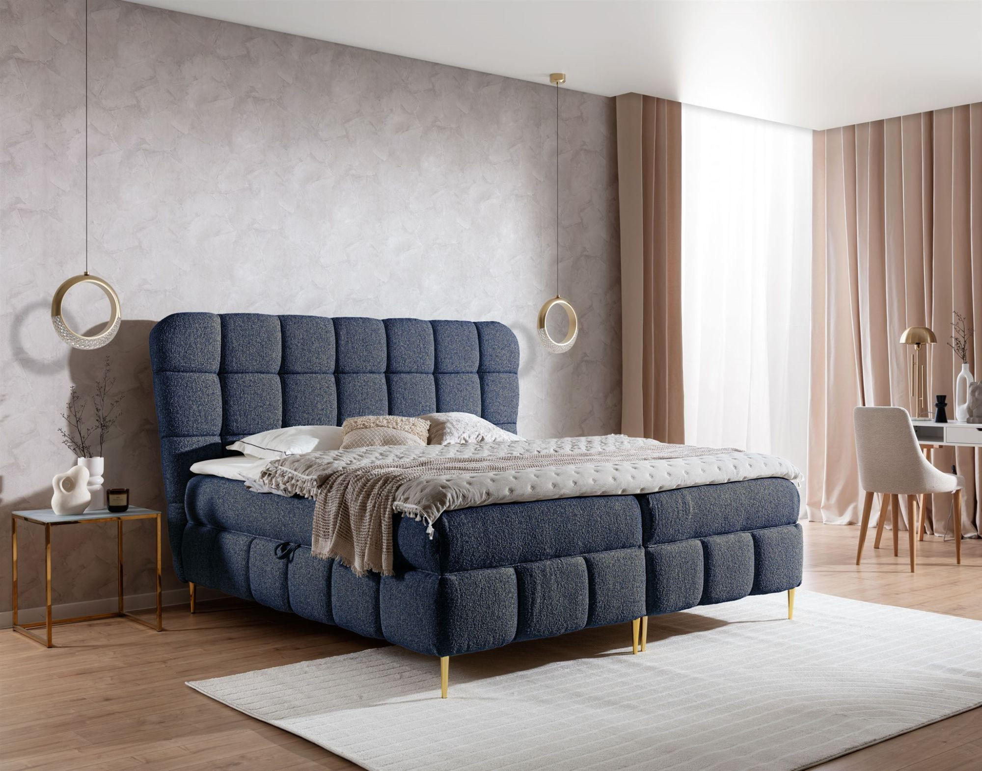 BOXBETT Grazia In Corbett - Dunkelblau, Holzwerkstoff/Textil (120/200cm) - Fun Möbel