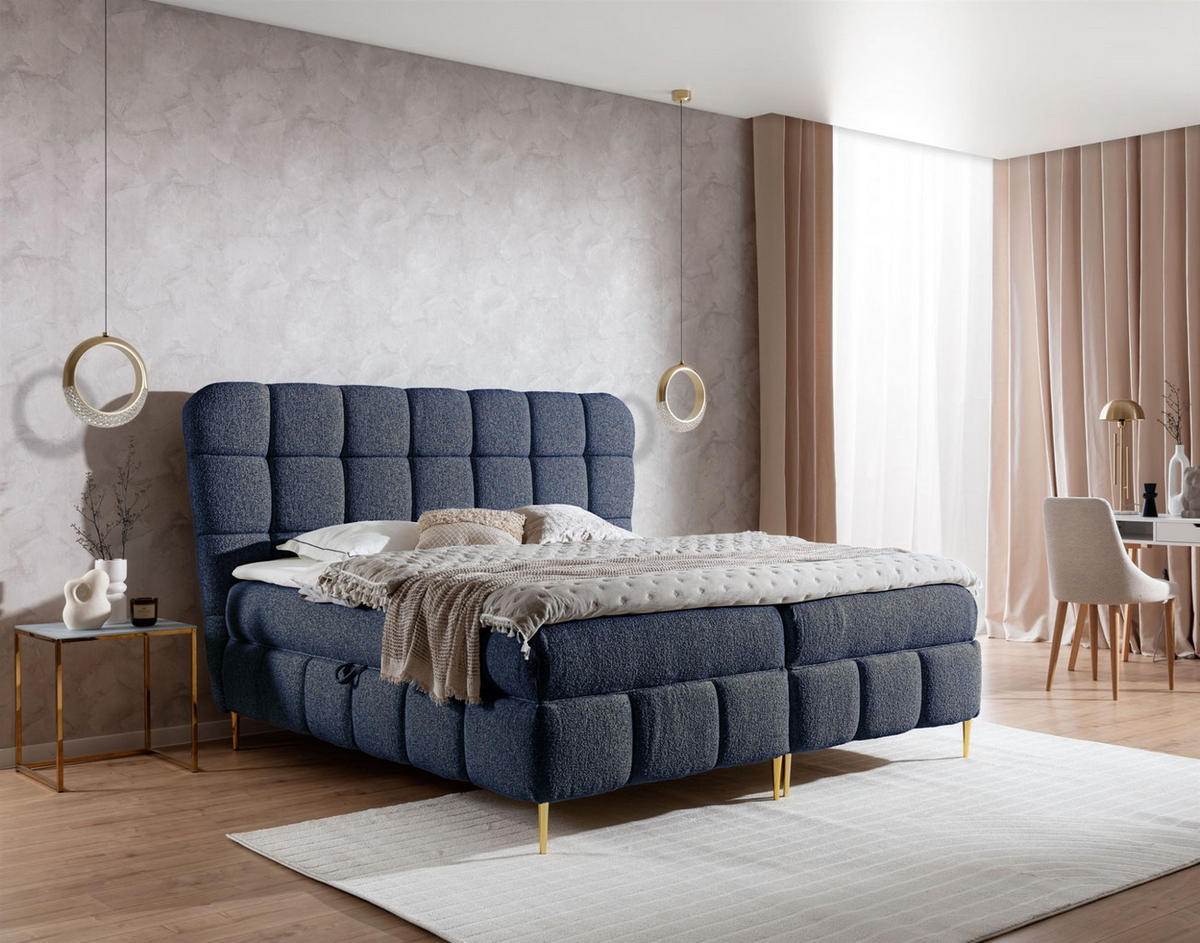 BOXBETT Grazia In Corbett - Dunkelblau, Holzwerkstoff/Textil (180/200cm) - Fun Möbel
