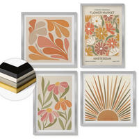 WANDBILDER 4er Set - 50x50 cm & 40x60 cm Silberner Rahmen - Pastellfarbene Sonnenblumen - Silberfarben, Kunststoff (50/50cm) - ArtPrintCave
