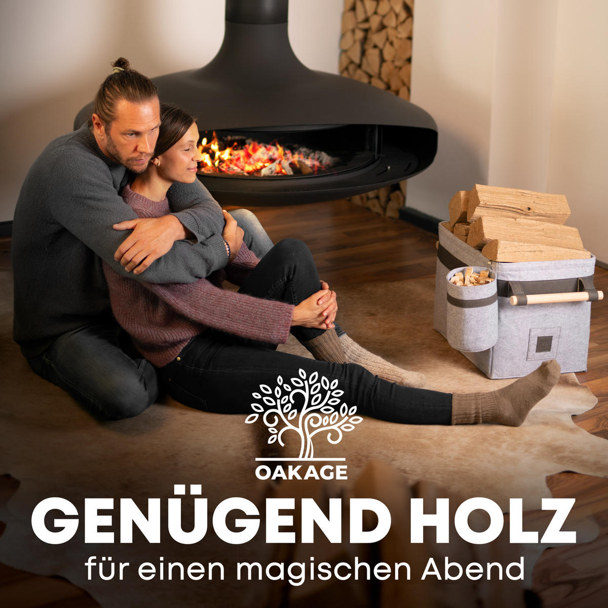 KAMINHOLZKORB Classic Duo 2er-Set Filz mit Metallrahmen für Zusatzstabilität 42/32/35 cm - Grau, Textil (32/35/42cm) - OAKAGE