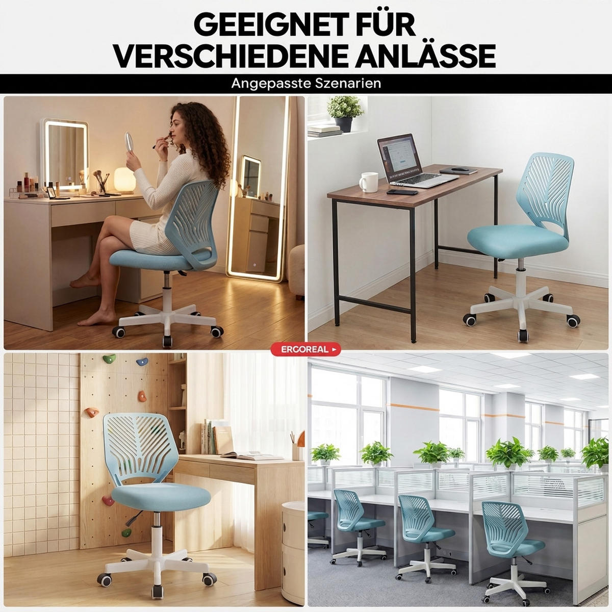 DREHSTUHL Hellblau mit Rollen und Höhenverstellung - Blau, Kunststoff (47/87/44cm) - Oxeza