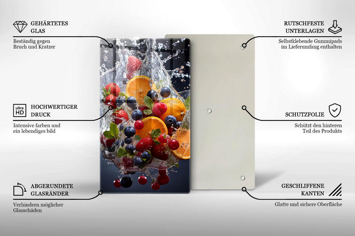 GLASPLATTE 30x52 cm Früchte im Wasser - Multicolor, Glas (30/52cm) - Wallfluent