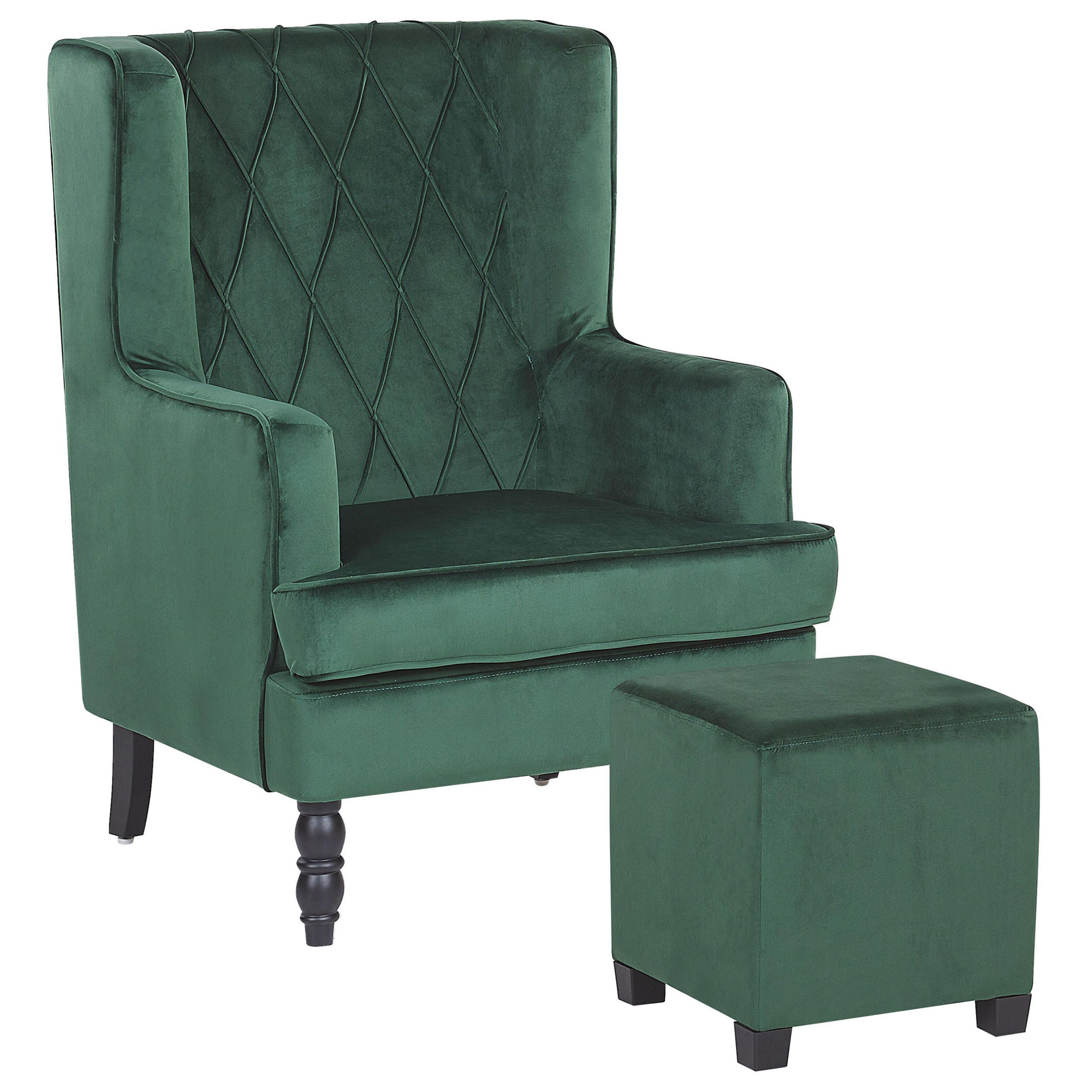 SESSEL Samtstoff grün plus Hocker Sandset - Grün, Textil (72/103/75cm) - Beliani