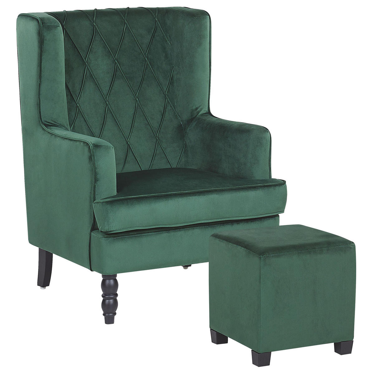 SESSEL Samtstoff grün plus Hocker Sandset - Grün, Textil (72/103/75cm) - Beliani