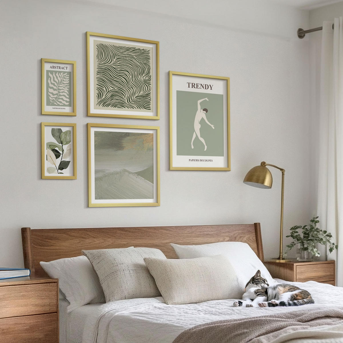 WANDBILDER 5er Set - 50x50 cm & 20x30 cm & 40x60 cm Goldrahmen - Abstrakte Pflanzenmuster - Goldfarben, Kunststoff (40/60cm) - ArtPrintCave