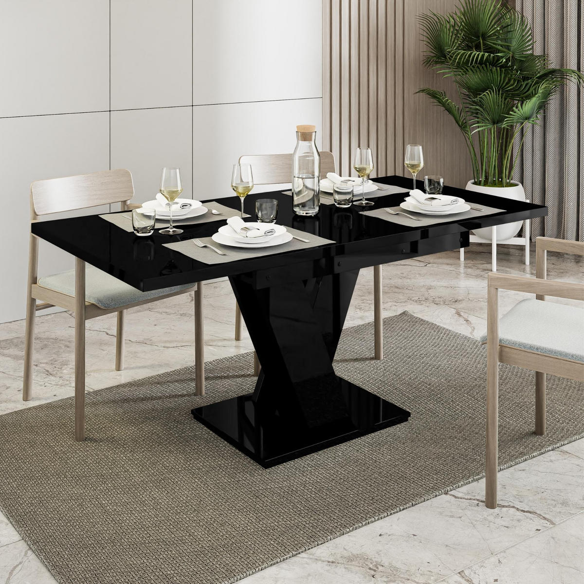 ESSTISCH Schwarz Hochglanz Ausziehbar 120 - 160 cm - Schwarz Hochglanz, Holzwerkstoff (120/80/75cm) - PROSPERO
