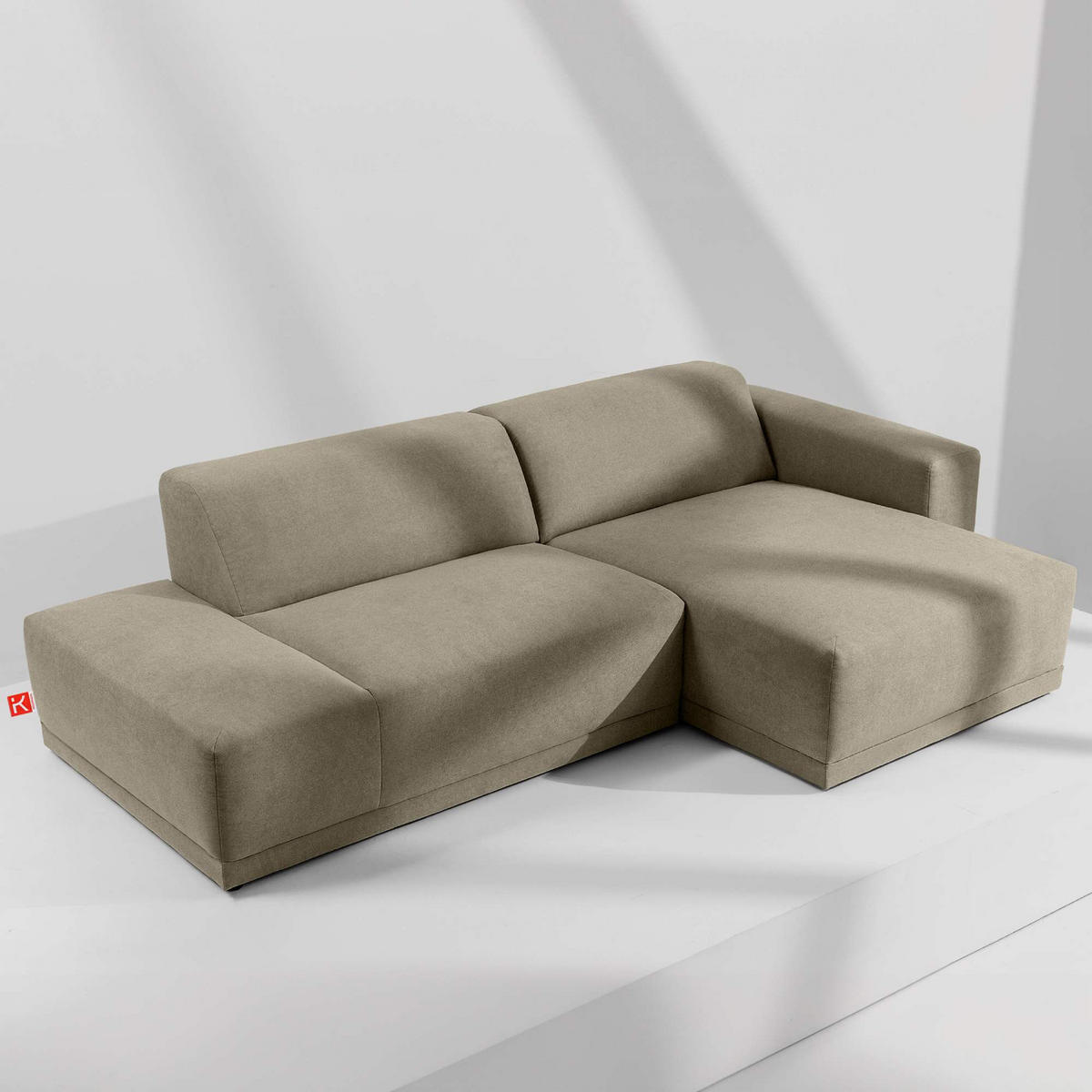 ECKSOFA RECHTS MUDI in moderner Optik mit hochwertigem Kaltschaum, Cord-Stoff, Ecru - Ecru/Schwarz, Textil (280/160cm) - KONSIMO®