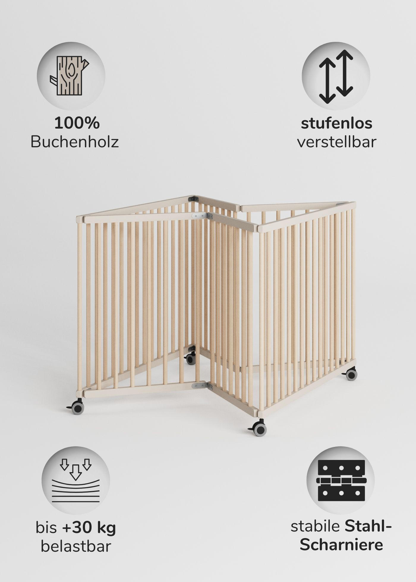 LAUFGITTER 100x100 cm faltbar mit Matratze - sahara dust/natur - Sandfarben/Naturfarben, Holz (100/74/100cm) - Sämann – make a difference.