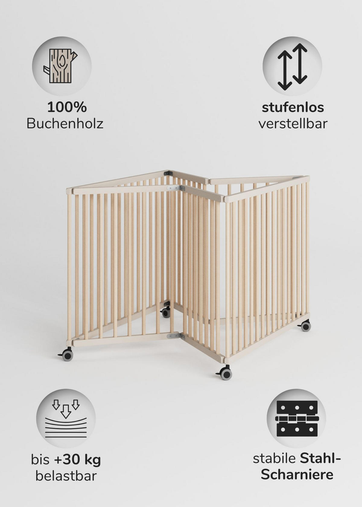 LAUFGITTER 100x100 cm faltbar mit Matratze - sahara dust/natur - Sandfarben/Naturfarben, Holz (100/74/100cm) - Sämann – make a difference.