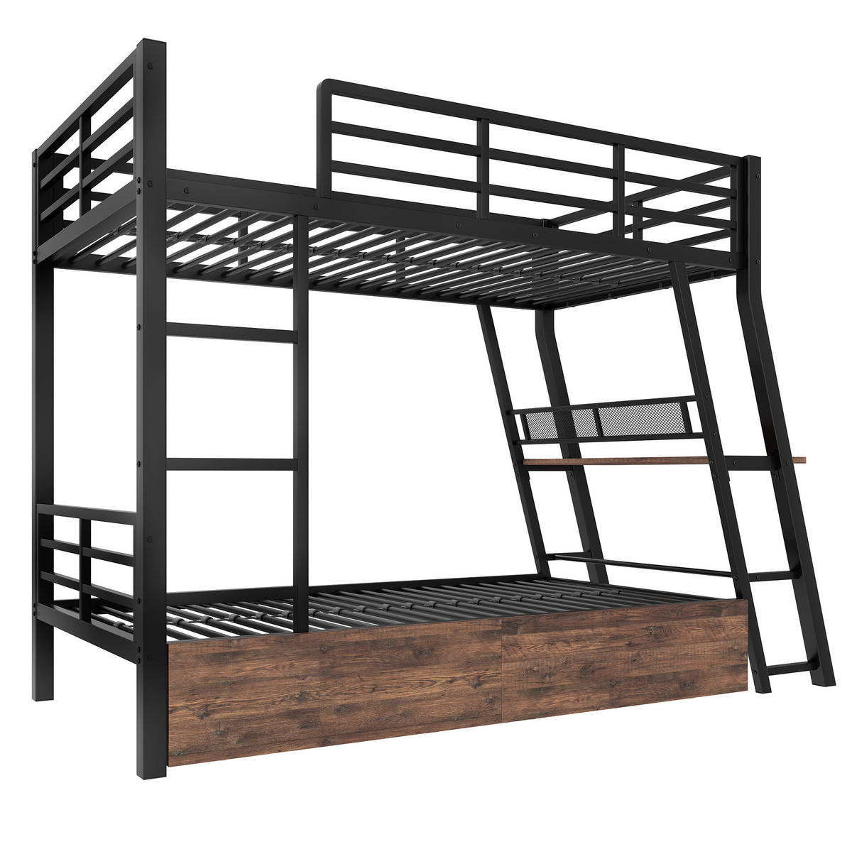 HOCHBETT 90/200 cm aus Metall und MDF mit Schreibtisch LED-Leiste und 2 Schubladen Schwarz - Schwarz, Metall (90/200cm) - Modenvie