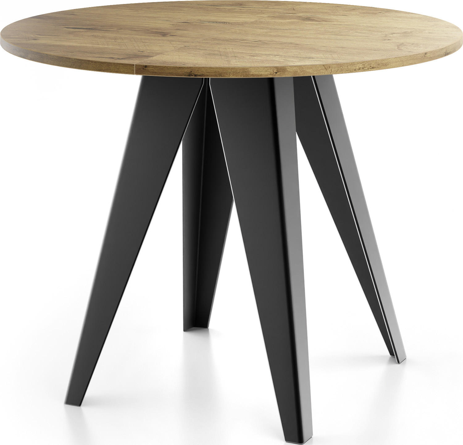 ESSTISCH Glory runder ausziehbarer, Lancelot Eiche 90-130/100/76 cm - Eichefarben/Schwarz, Holzwerkstoff/Metall (90/90/76cm) - WFL GROUP
