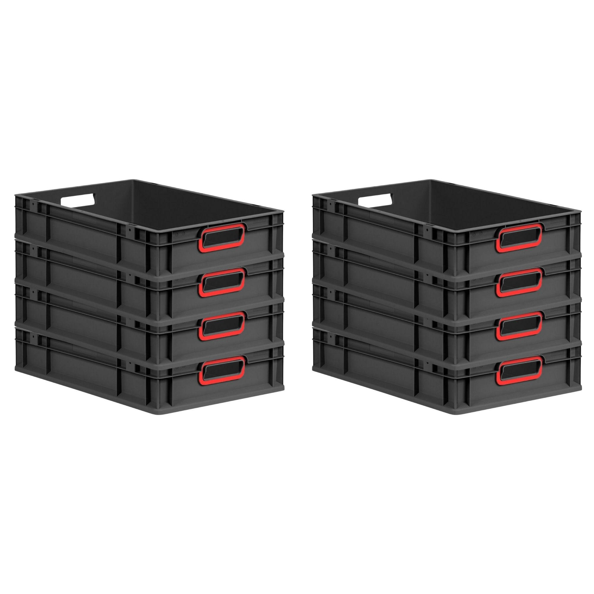 EUROBOX 8x NextGen Color 12x40x60 cm 23 Liter Griffe rot offen, Schwarz - Rot/Schwarz, Kunststoff (40/12/60cm) - PROREGAL