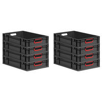 EUROBOX 8x NextGen Color 12x40x60 cm 23 Liter Griffe rot offen, Schwarz - Rot/Schwarz, Kunststoff (40/12/60cm) - PROREGAL