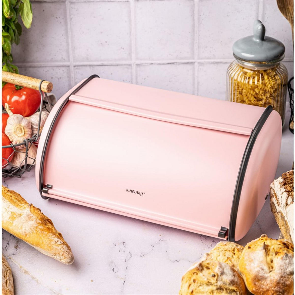 BROTKASTEN Rosa 44/27/18.5 cm KH1868 - Pink, Metall (27/18.5/44cm) - Kinghoff 