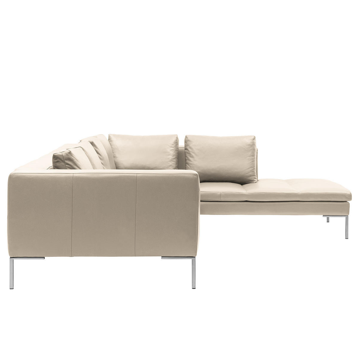 ECKSOFA mit Ottomane - Chromfarben/Hellgrau, Leder/Metall (319/230cm) - home24