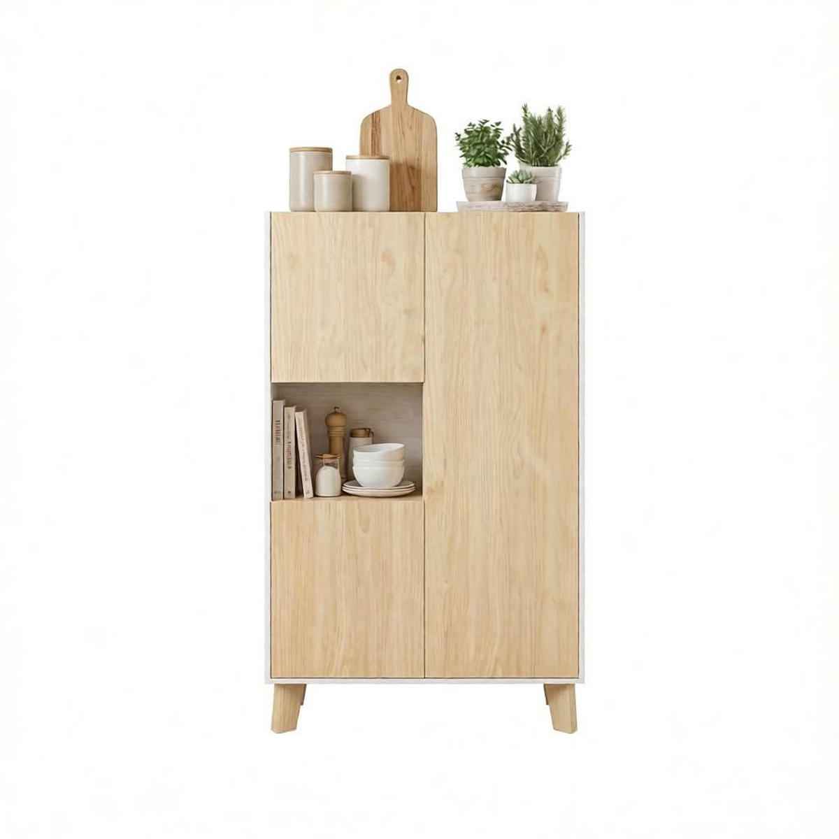 HIGHBOARD DE-38830 80/40/135 cm 5 Fächer und Soft-Close-Türen Naturholz/Weiß - Eichefarben, Holzwerkstoff (80/135/40cm) - ComfortXL