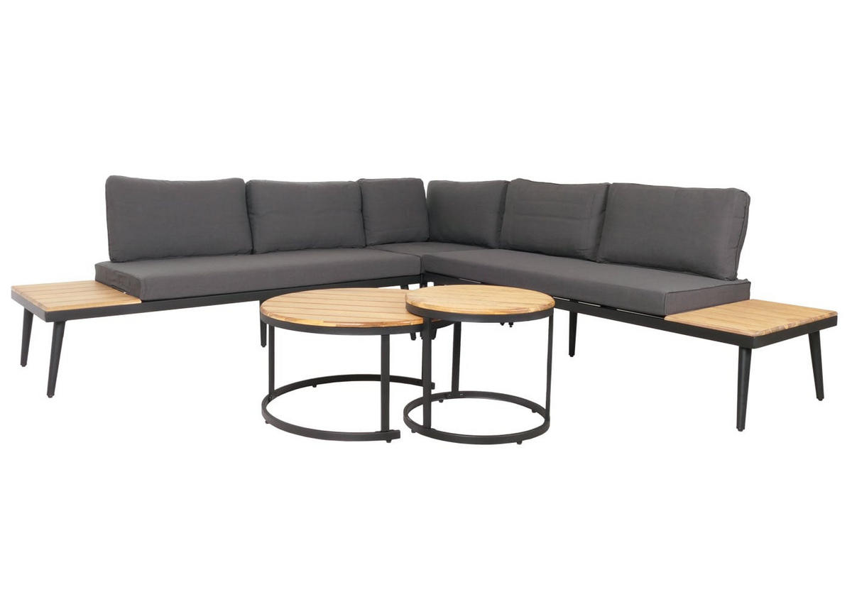 LOUNGE-SET Gartengarnitur Hellbraun Kissen Dunkelgrau - Braun, Metall - PROREGAL