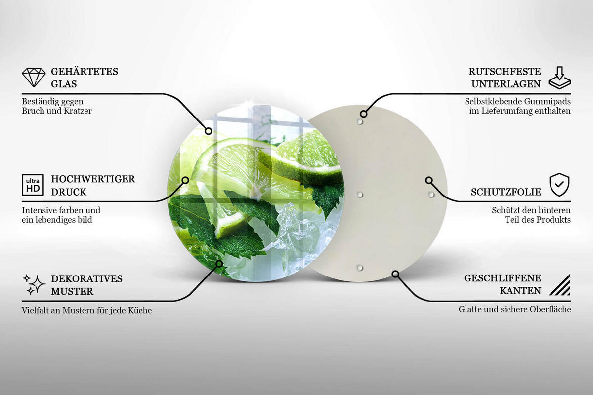 GLASPLATTE Ø 40 cm Limette Minze und Eis - Olivgrün, Glas (40/40cm) - Wallfluent