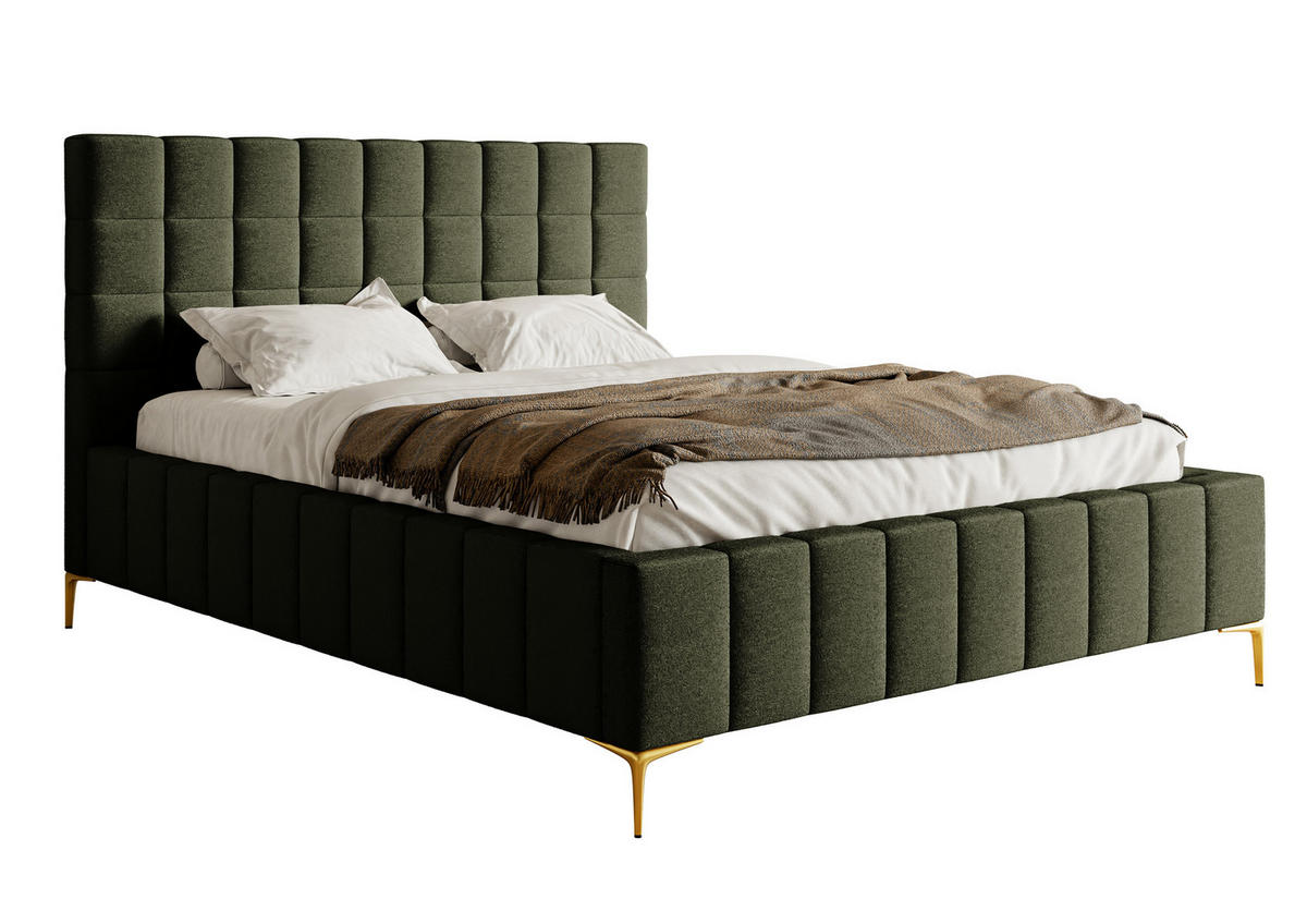 POLSTERBETT Szejlo Olivgrün Chenille 140 cm - Goldfarben/Olivgrün, Textil/Metall (140/200cm) - Selsey