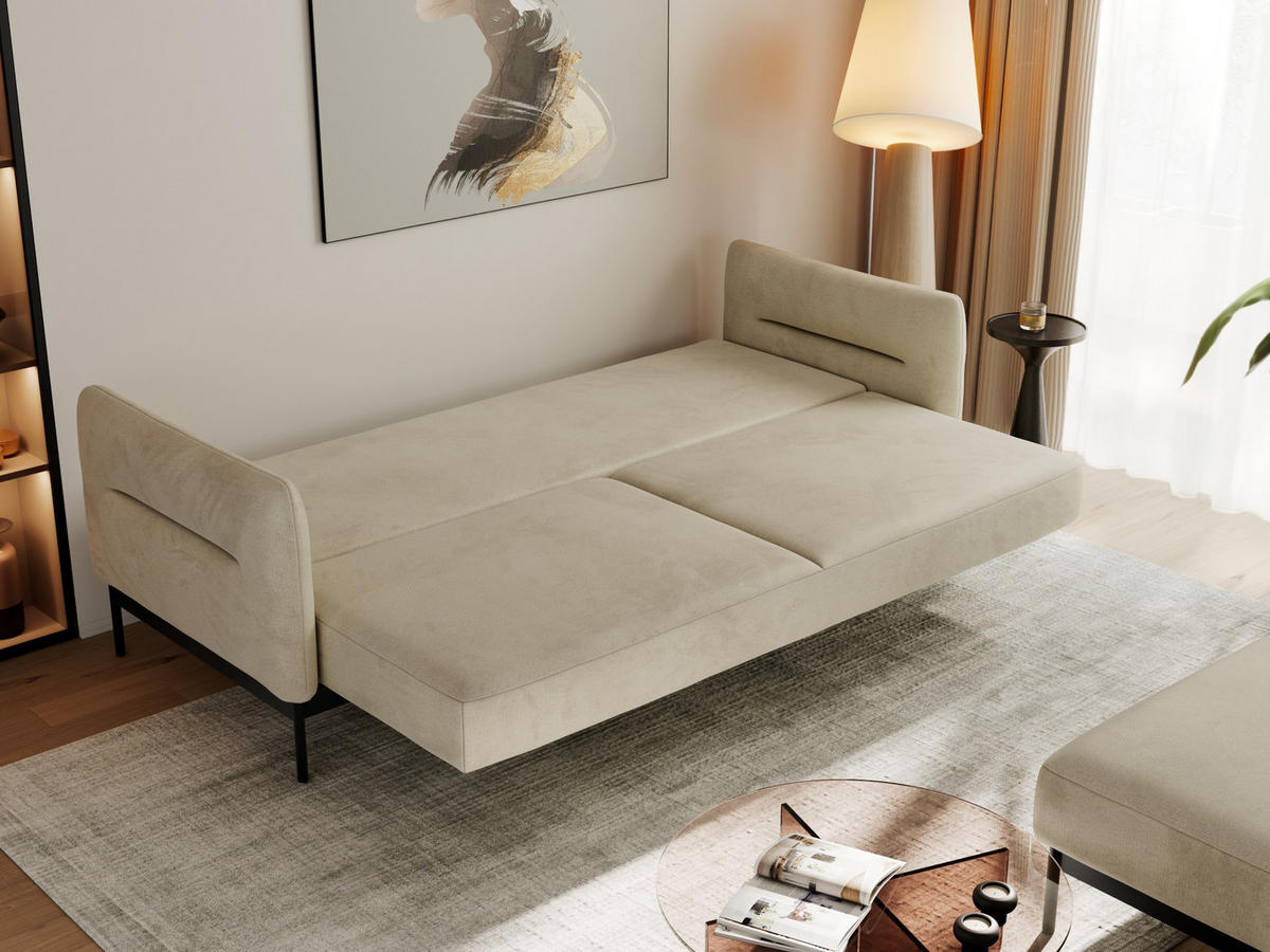 SCHLAFSOFA SALENTO Beige Velvet - Beige/Schwarz, Textil/Metall (221/82/193cm) - MKS