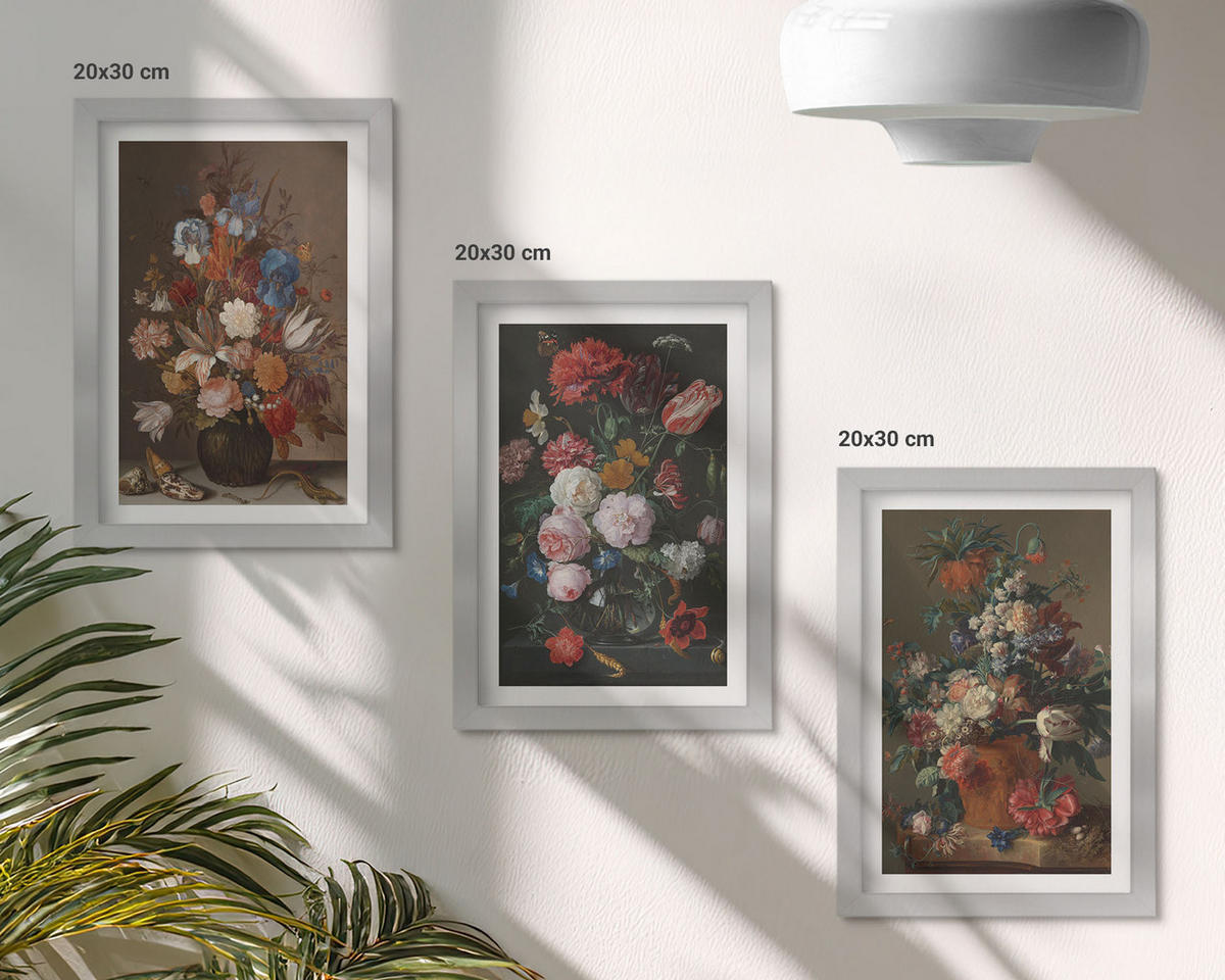 BILDER SET 3er Set - 20x30 cm Silberner Rahmen - Blumenarrangements in Vasen - Silberfarben, Kunststoff (20/30cm) - TULUP