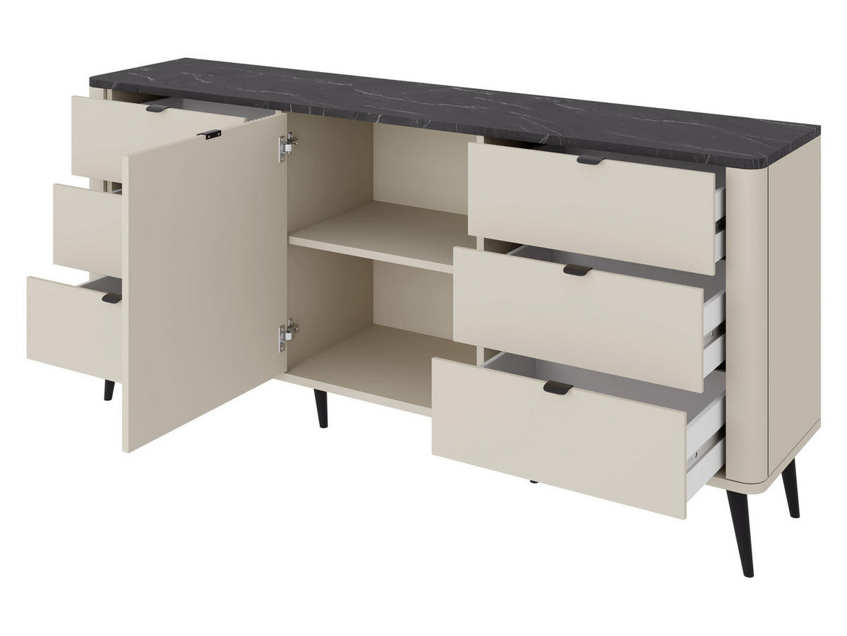 KOMMODE Marly 6S1D RE09 - Kaschmir/Schwarz, Holzwerkstoff/Metall (160/82/40cm) - MIRJAN24