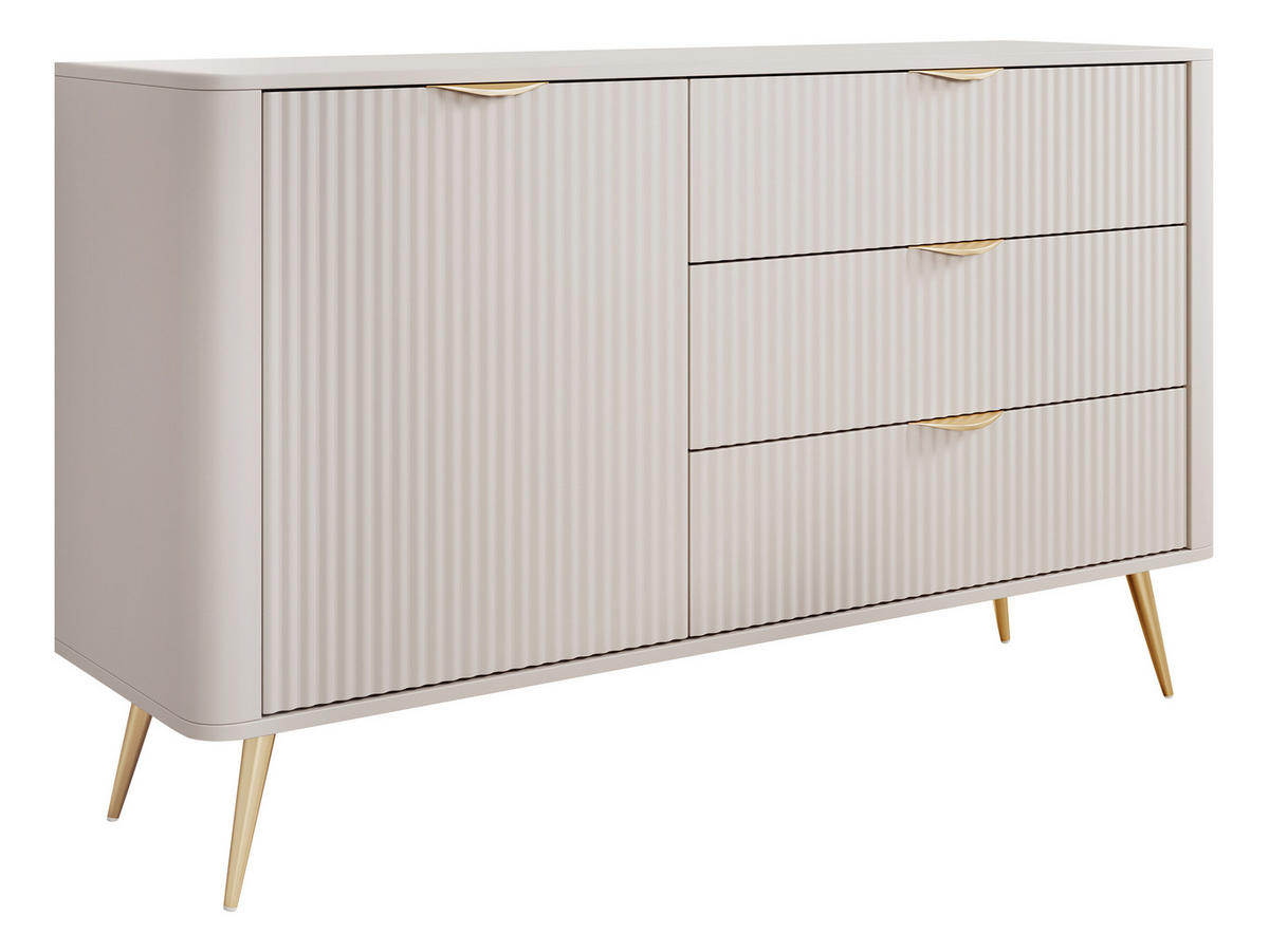 SIDEBOARD Lante 1D3S - Beige/Goldfarben, Holzwerkstoff/Metall (139/82/38cm) - MIRJAN24