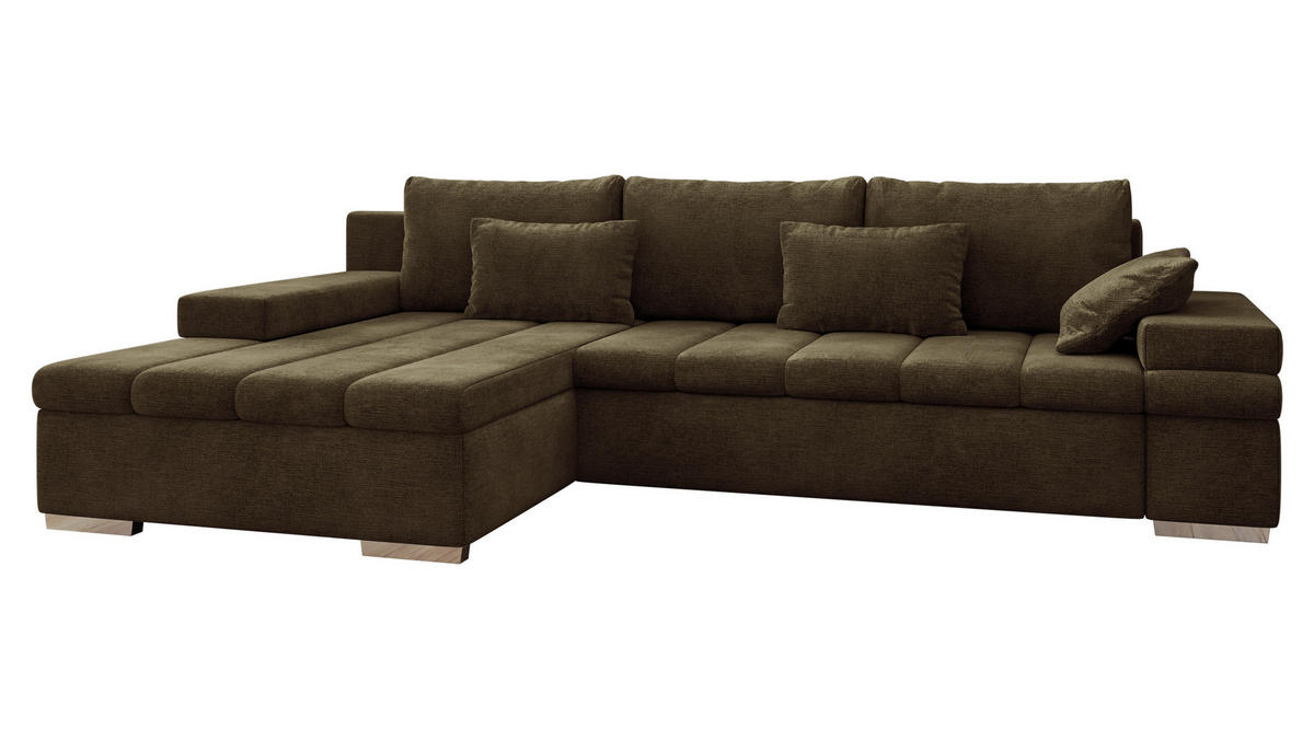 ECKSOFA Bangkok, Seite: Links - Dunkelbraun/Silberfarben, Holz/Textil (310/175cm) - MIRJAN24