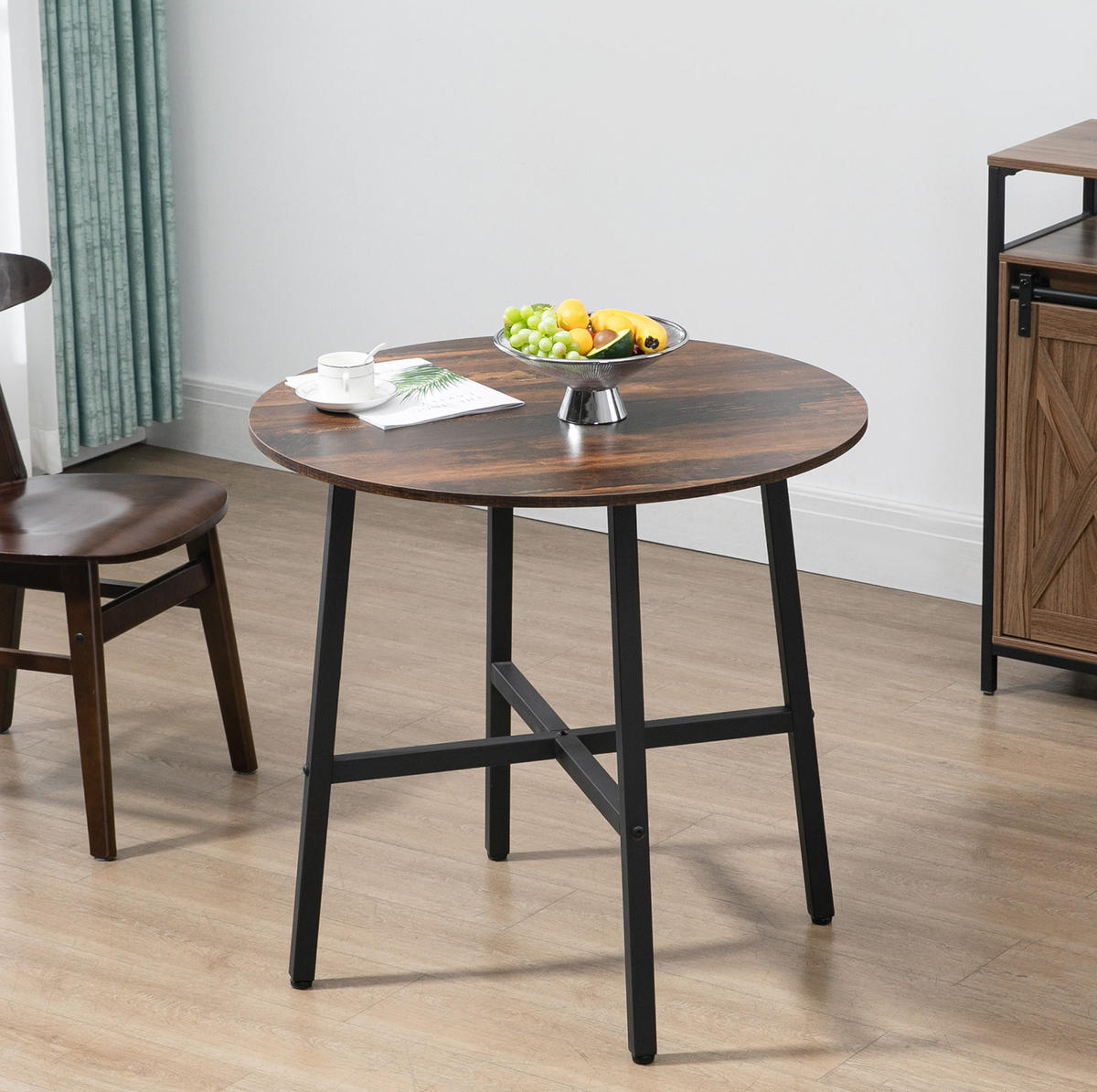 ESSTISCH 80/76 cm in Braun mit Metallgestell im Industrial-Stil - Braun, Holzwerkstoff (80/80/76cm) - Flora Grace