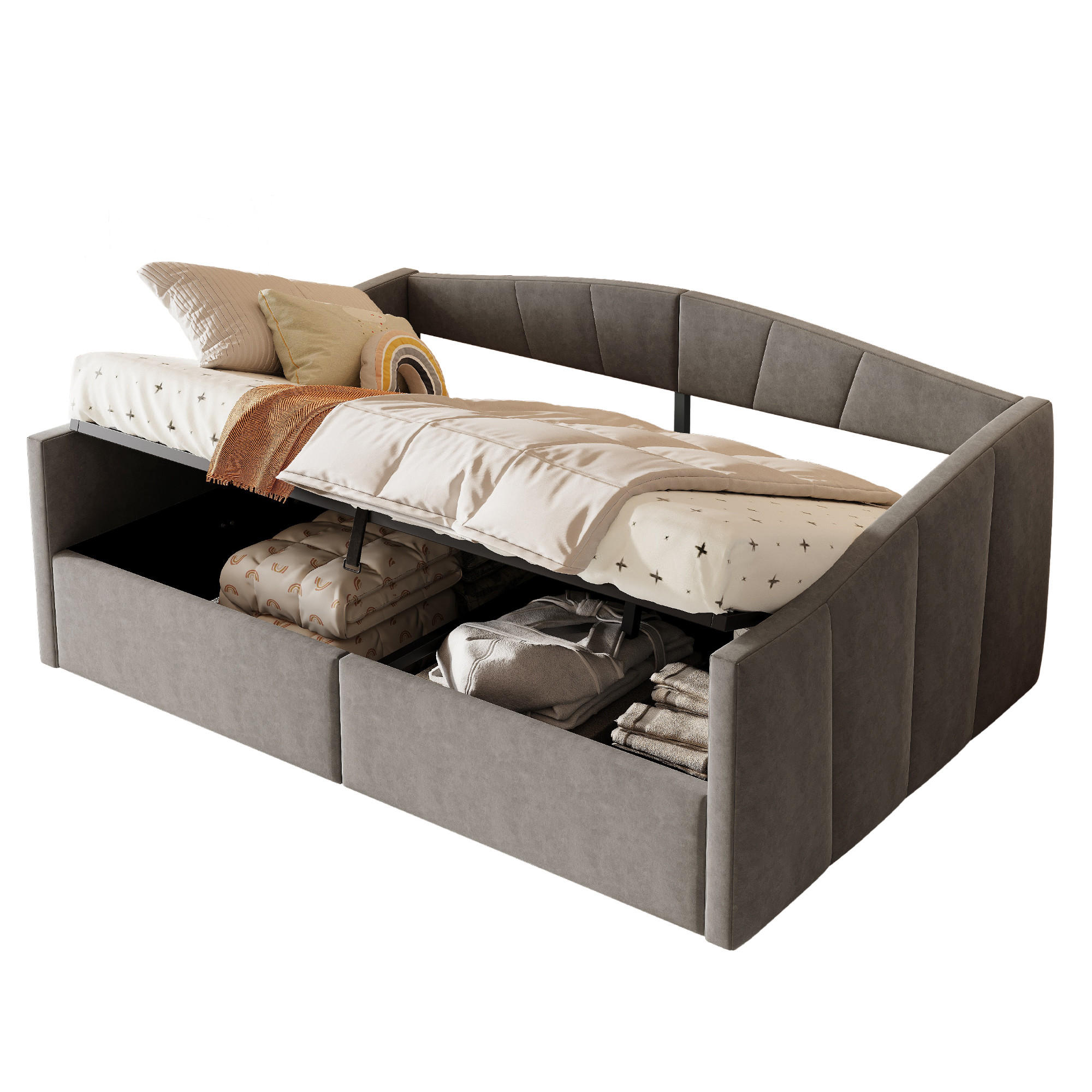 POLSTERBETT 140/200 cm mit hydraulischer Lagerung und Armlehnen in Grau - Dunkelgrau, Leder (140/200cm) - OKWISH