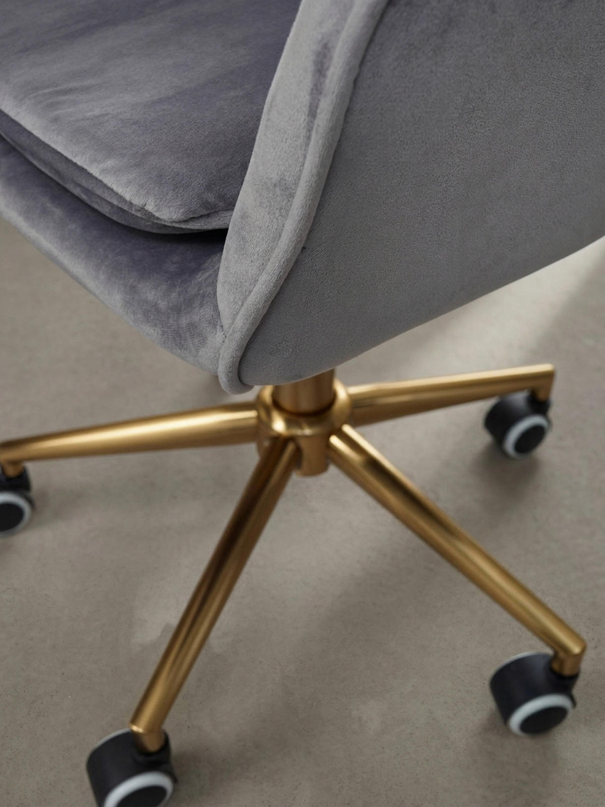 SCHALENSTUHL Samt mit Metallfußkreuz und 360° Drehfunktion SANDRA, Grau 54x52x105 cm - Goldfarben/Grau, Textil/Metall (54/105/52cm) - KADIMA DESIGN