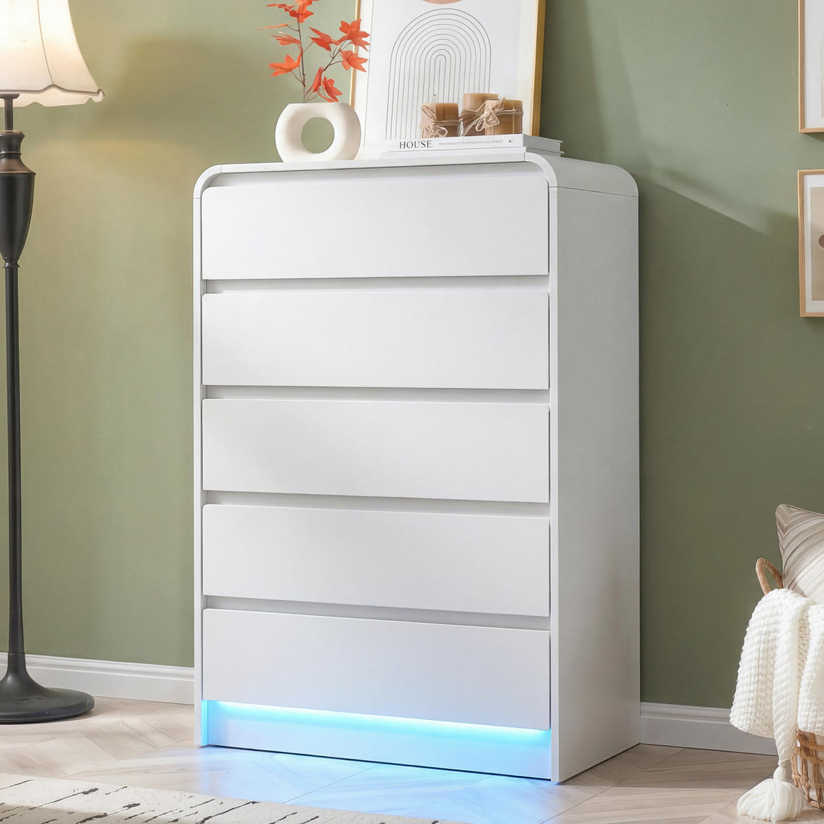 KOMMODE 40/73/110 cm mit LED‑Beleuchtung, modernes Design - Weiß, Holz (73/110/40cm) - Joyfair