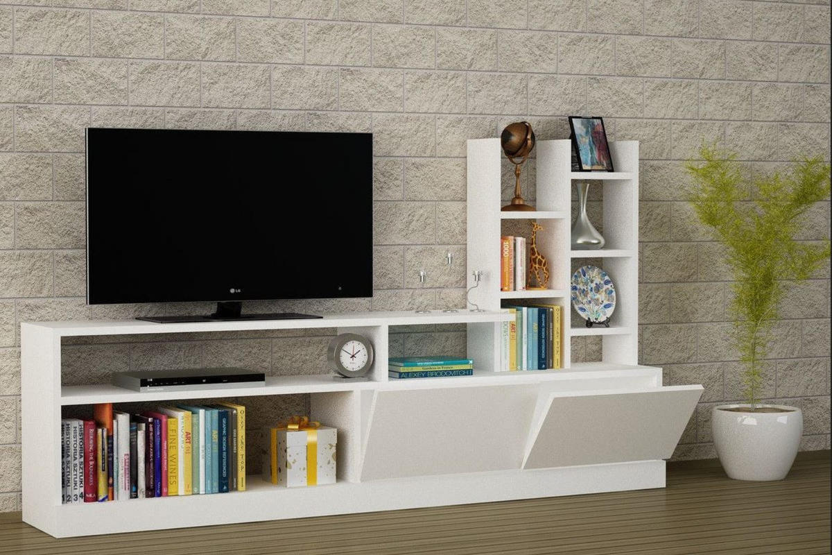 WOHNWAND TV-WAND 165 x 91,3 x 25 cm Weiß Wohnzimmermöbel - Weiß, Holzwerkstoff (165/25/25cm) - Ibonto