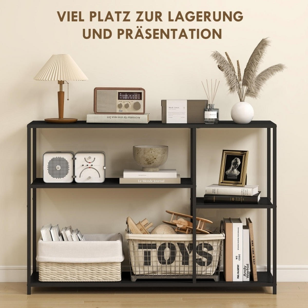 KONSOLENTISCH 110/30/75 cm Schwarz aus Stahl mit 4 Ablagen - Schwarz, Metall (30/110/75cm) - OKWISH