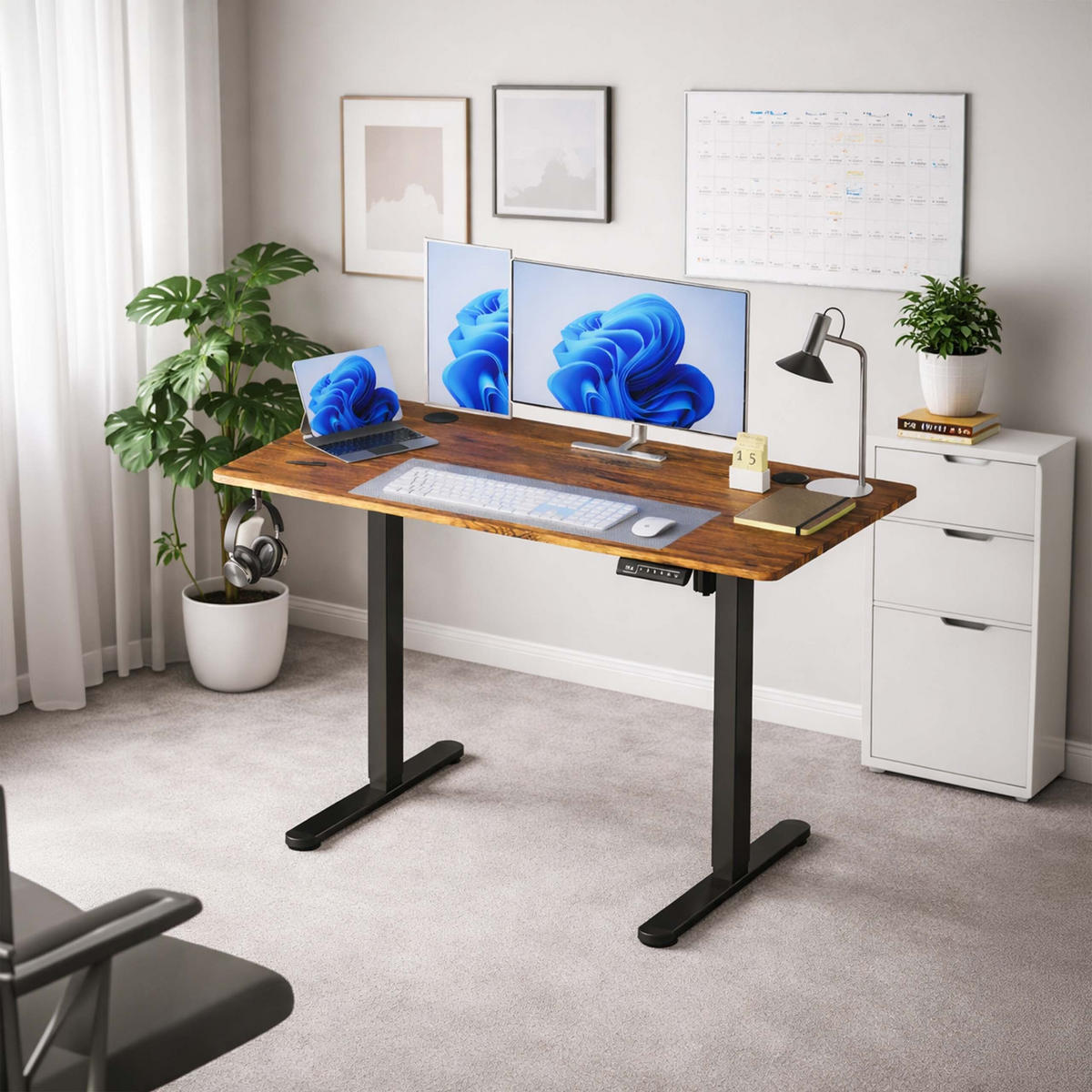 SCHREIBTISCH Schwarz elektrisch höhenverstellbar 120x60 cm - Multicolor, Holzwerkstoff/Kunststoff (60/120/120cm) - Relaxdays