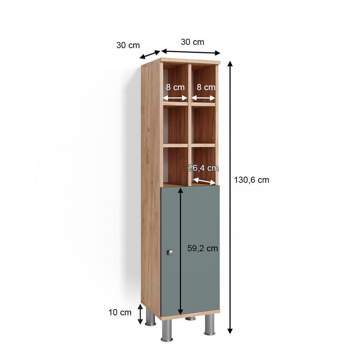 STŘEDNÍ SKŘÍŇKA Fynn Zelená - zelená barva, kompozitní dřevo (30/130.6/30cm) - Vicco