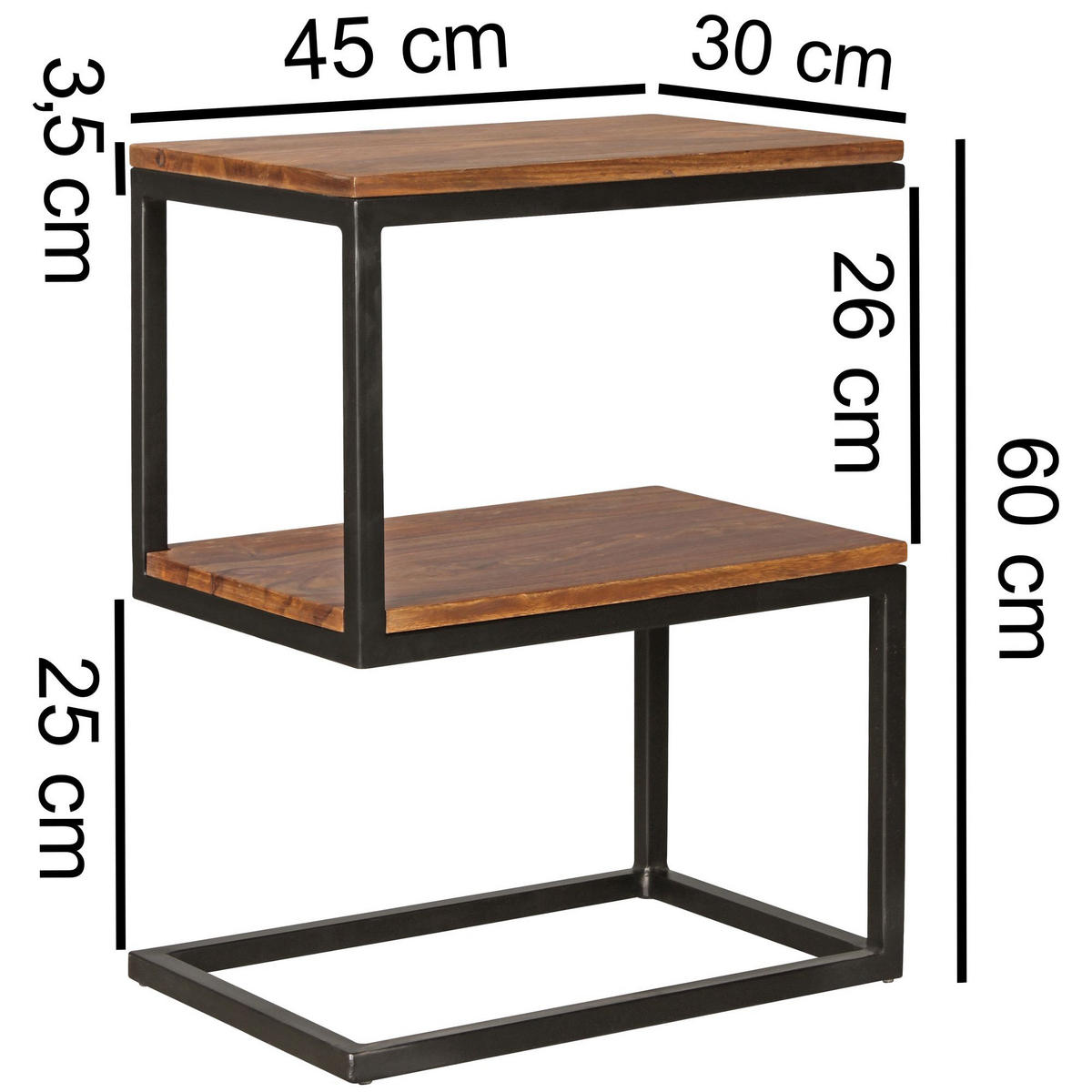 BEISTELLTISCH S-Form FERNANDA Sheesham - Sheeshamfarben, Holz (45/30/60cm) - tinkaro