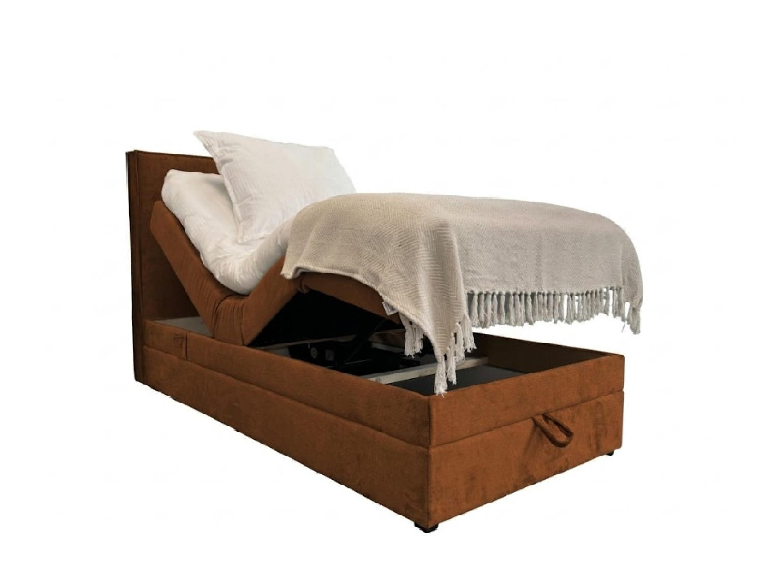 BOXBETT Sorrento - Elektrische Bett mit Matratze + Tooper, Kopfteil und Bettkasten - Stoffbezug Veloursstoff - 100x200 cm - Braun - Braun, Holzwerkstoff/Kunststoff (100/200cm) - Trada