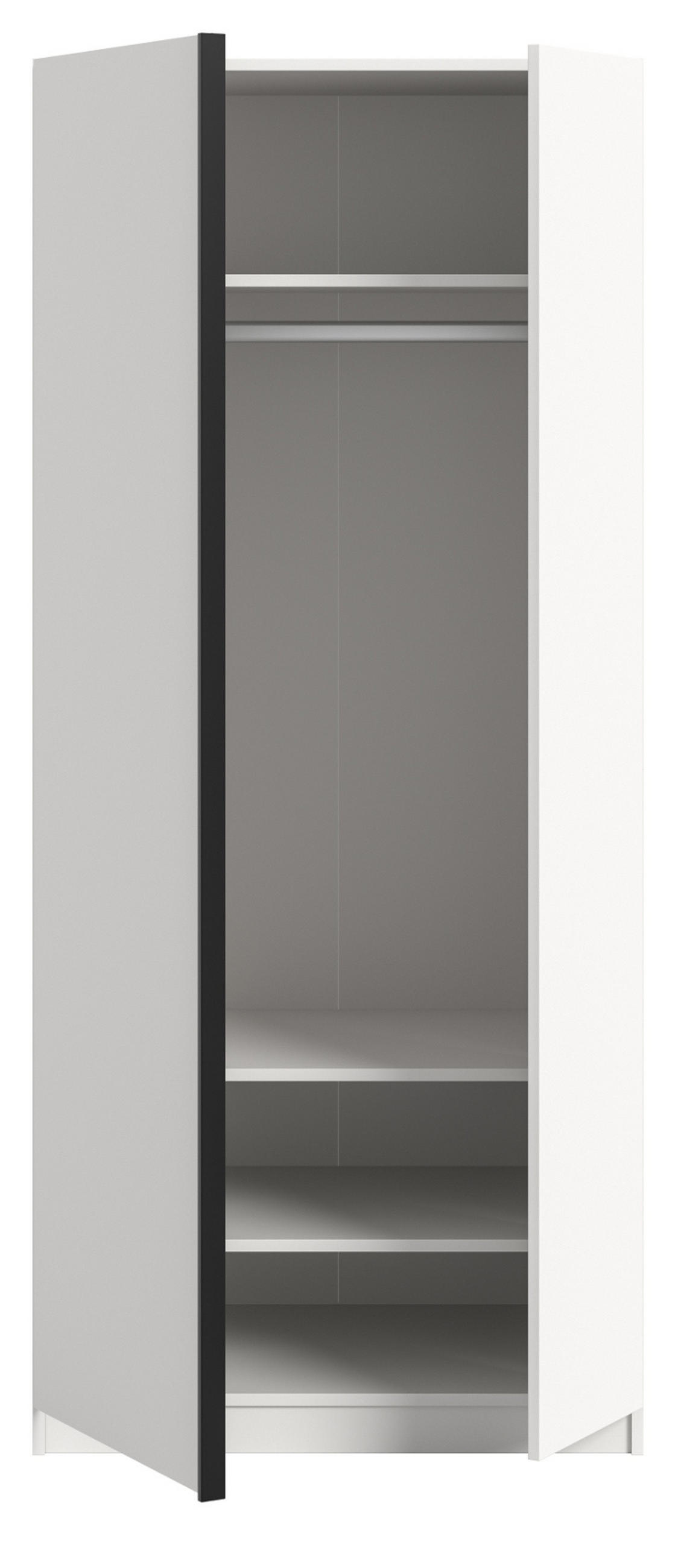 KLEIDERSCHRANK weiß 2-türig 80 x 183 cm, Drehtürenschrank inklusive Einlegeböden - Schwarz/Weiß, Holzwerkstoff/Kunststoff (80/183/53cm) - Inn.Furn